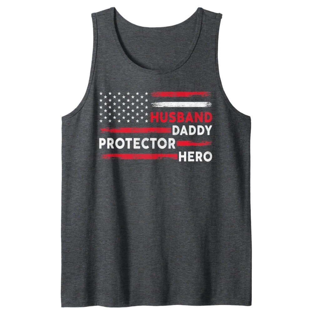 Husband Daddy Protector Hero Thin Tank Top Patriotic‎ Gift-Size Men's Small-NWT